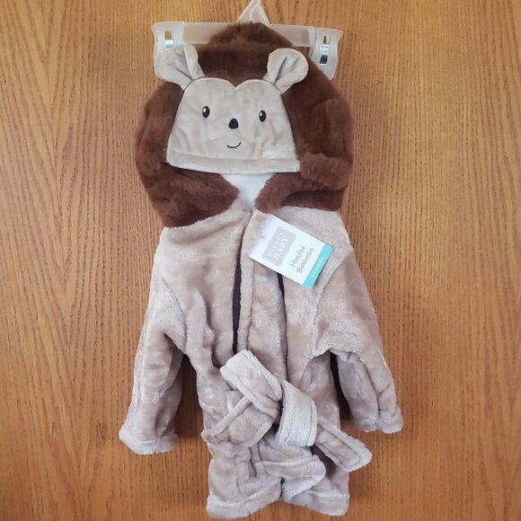 Hudson Baby Other - Adorable NWT Hudson Baby Fuzzy Fleece Hooded Bathrobe Sz 0-9 Mos